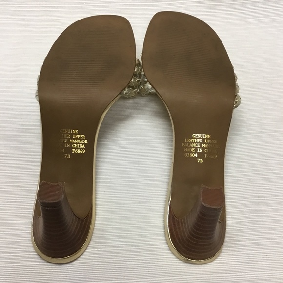 Darling Leather Slide-on Gold Heels by Together - Picture 7 of 7